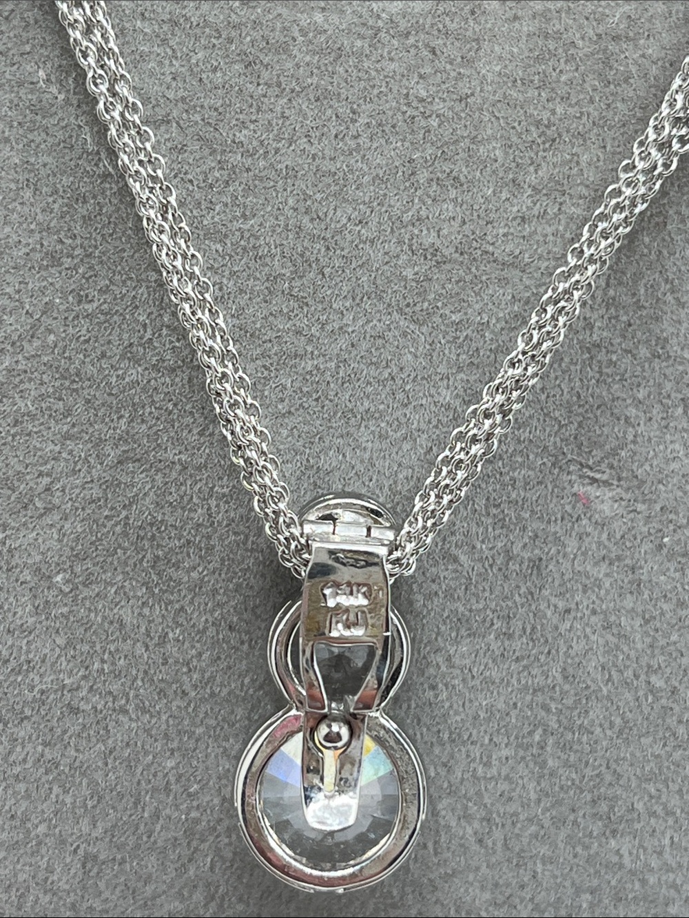 Triple-CZ Stamped  Silver Pendant Necklace - Picture 4 of 9